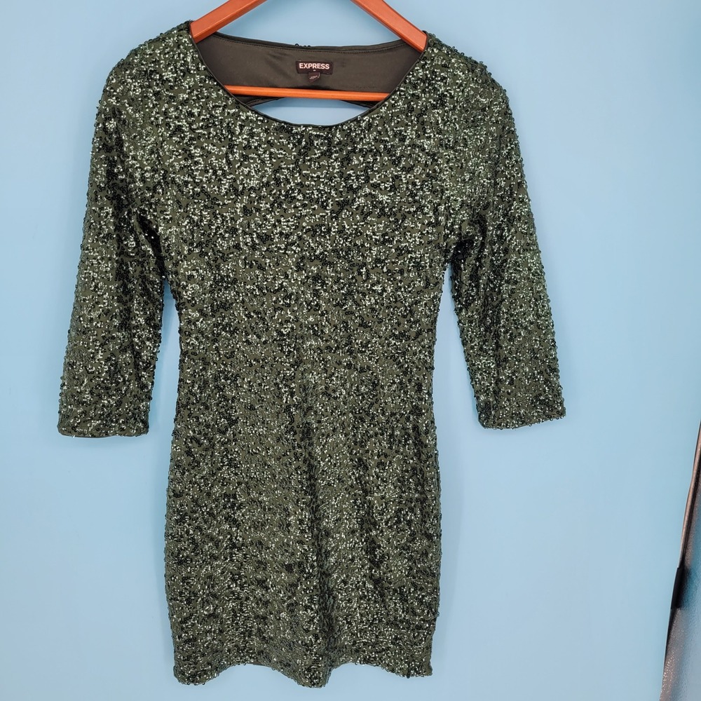 Express Emerald Green Sequin Holiday Cocktail Dress Heart Cutout size 4